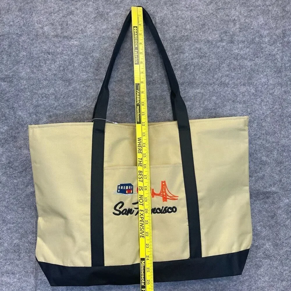 NWT San Francisco Skyline Tote Bag Unisex Large‎ Cream Black Embroidered Lanza
